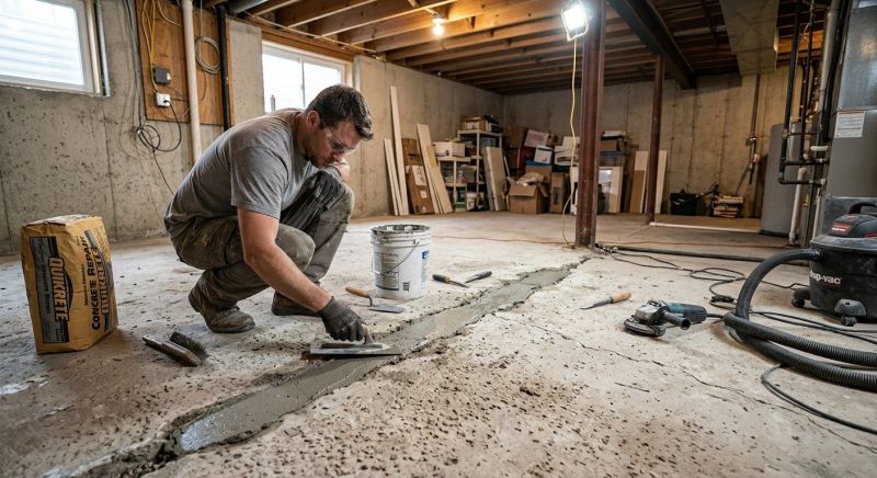 Cracked Basement Floor Repair in Hendricks County, IN
